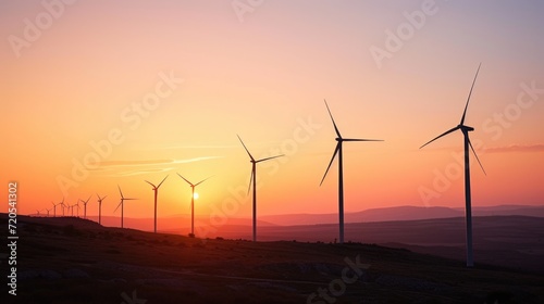 Sustainable Energy: Wind Turbines at Sunset on a Serene Hillside