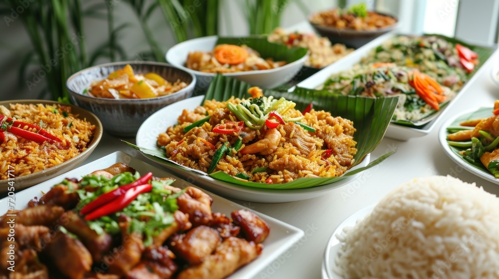 various Fried Rice Platter on a white table