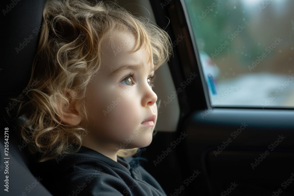 Dreamy Child Gazing Out of a Car Window