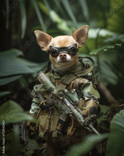 A Portrait of a Chihuahua as a Mercenary in the Jungle-Soldier of Fortune