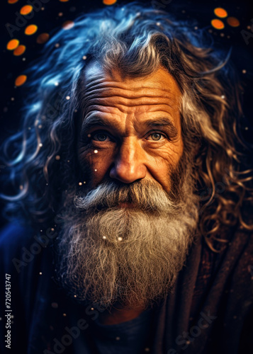 The God portrayed as a elderly bearded man. Closeup portrait. Ai Generative