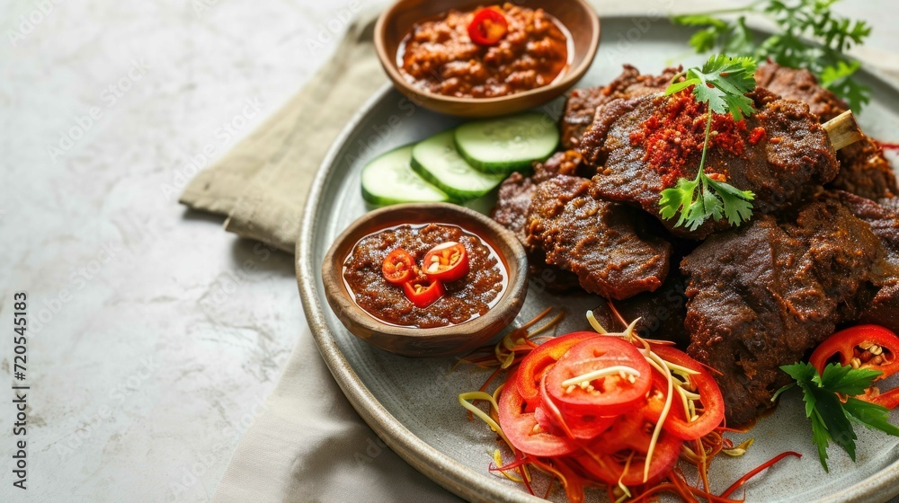 Beef Rendang Platter on a white table