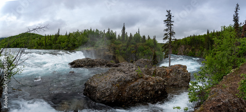 Lake Clark National Park in Alaska. Tanalian Falls and river. Spruce trees, rugged mountains and popular day hike area near Port Alsworth. photo