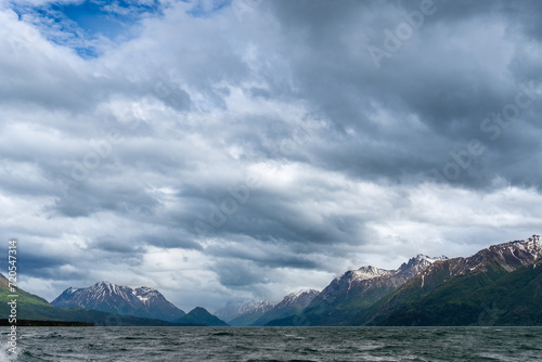 Lake Clark National Park, Alaska. Chigmit Mountains as seen from water on Lake Clark. Remote wilderness with rugged mountains and alpine lake. Alaska National Interest Lands Conservation Act (ANILCA) photo