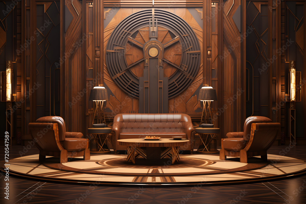 An Art Deco room showcasing intricate marquetry