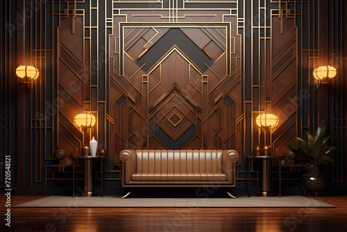 An Art Deco room showcasing intricate marquetry photo