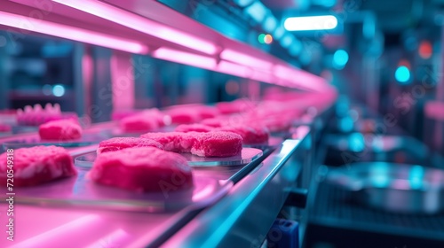 Laboratory-grown artificial meat concept showcasing the future of food with cultured beef, a sustainable and ethical alternative to traditional meat production.