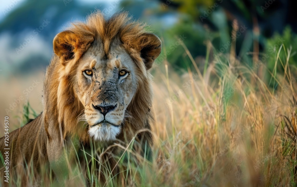 male lion marking his territory with a commanding presence male lion marking his territory with a commanding presence