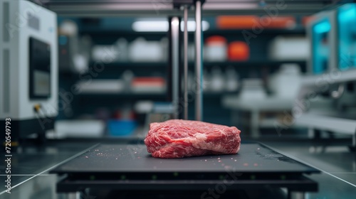 Laboratory-grown artificial meat concept showcasing the future of food with cultured beef, a sustainable and ethical alternative to traditional meat production.