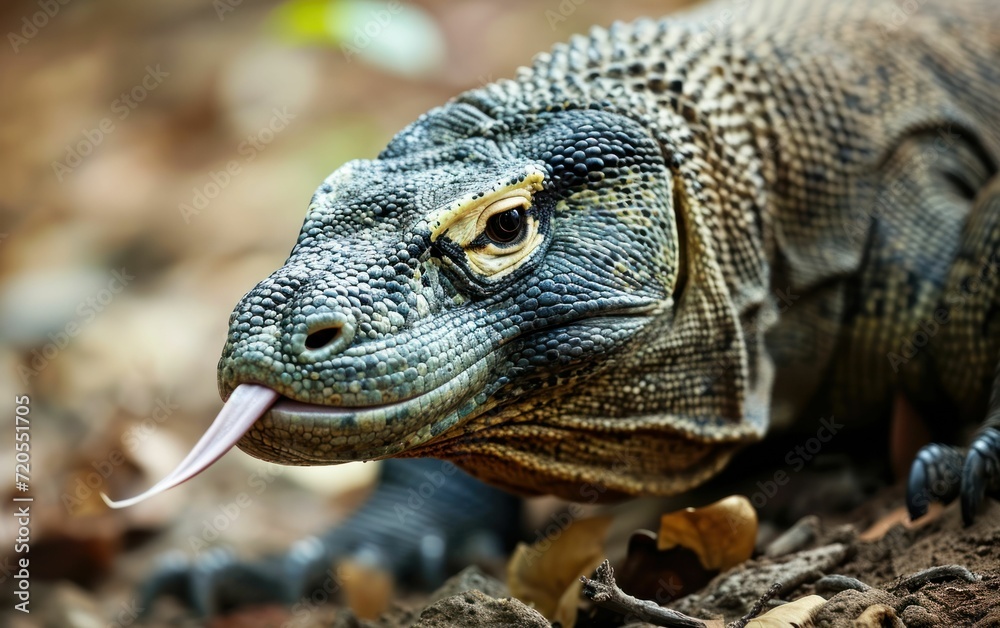 Fototapeta premium close up Shot of a Komodo dragon forked tongue