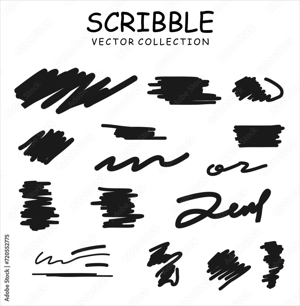 Set of hand drawn ink pen scribbles Set of hand drawn ink pen scribbles