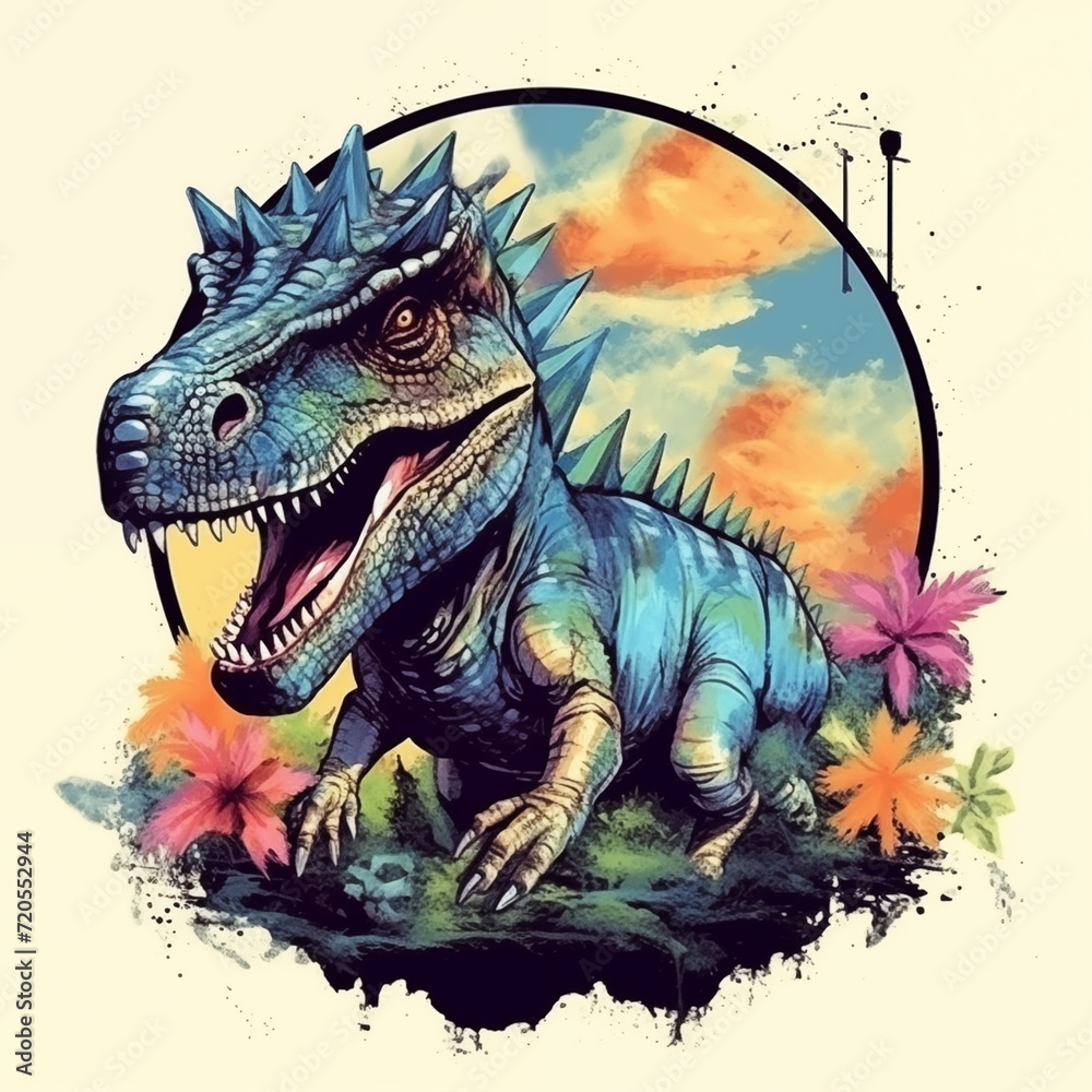 Jurassic T-shirt Print - Watercolor Dinosaur Design