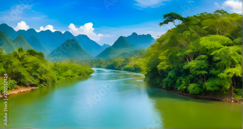 Beautiful natural scenery of river in southeast Asia