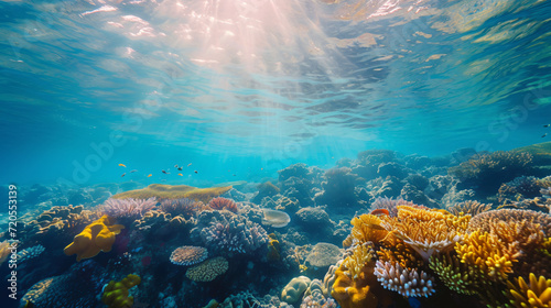 An underwater exploration of the Great Barrier Reef showcasing vibrant coral and diverse marine life.