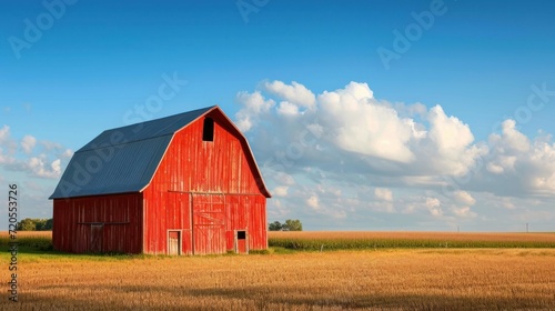 Shot of a classic red barn against a picturesque rural backdrop