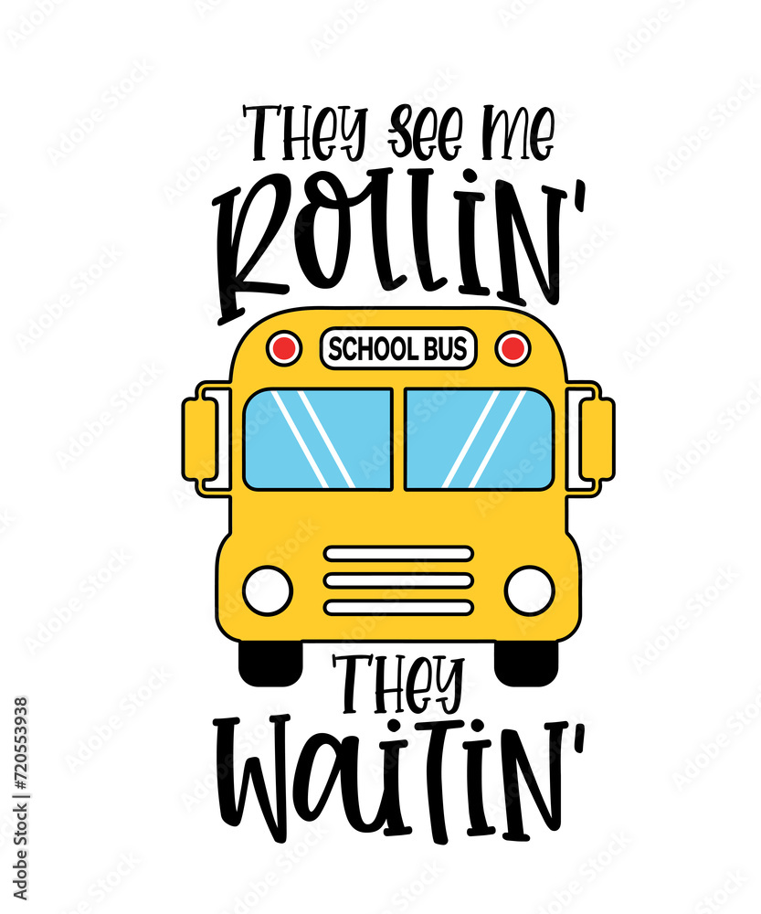 School Bus typography clip art design on plain white transparent isolated background for card, shirt, hoodie, sweatshirt, apparel, tag, mug, icon, poster or badge