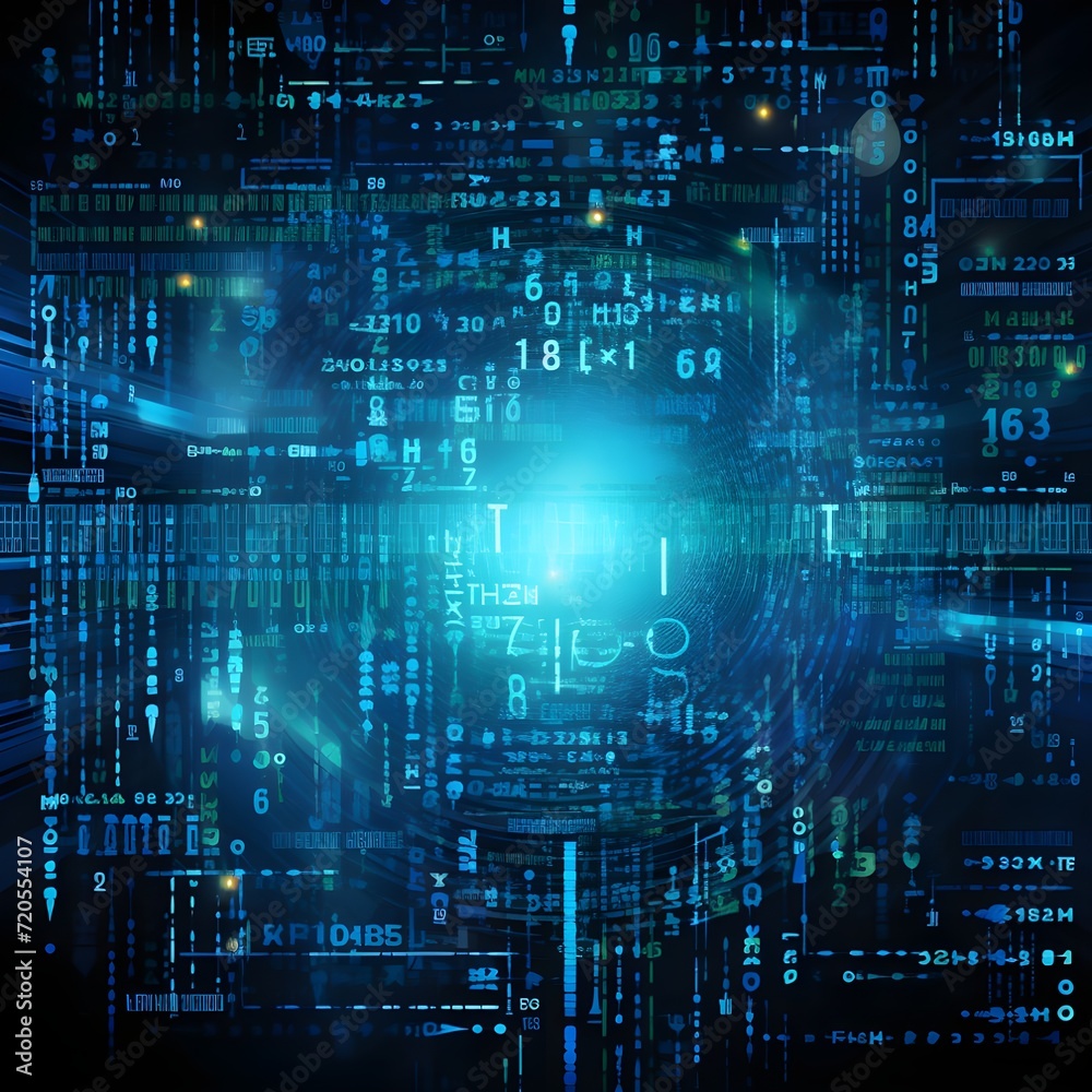 Obraz premium blue technology digital binary data on computer screen, color blue background