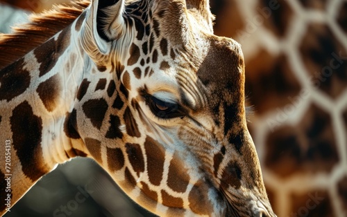 Close up shot of a giraffes spotted skin pattern