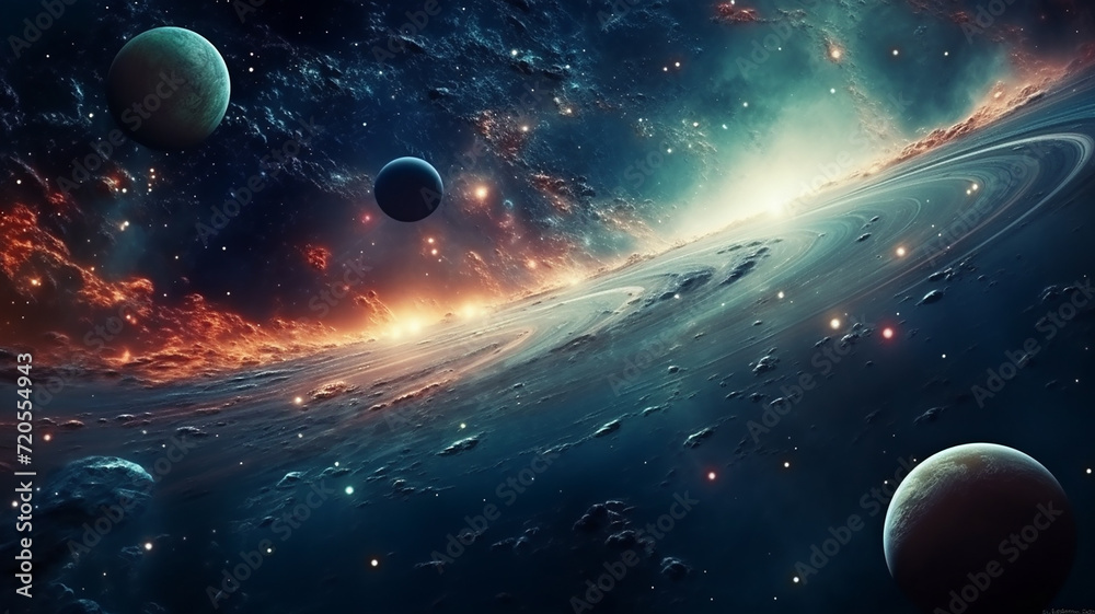 3D illustration of the solar system and all planets. 5K sci-fi visualization.