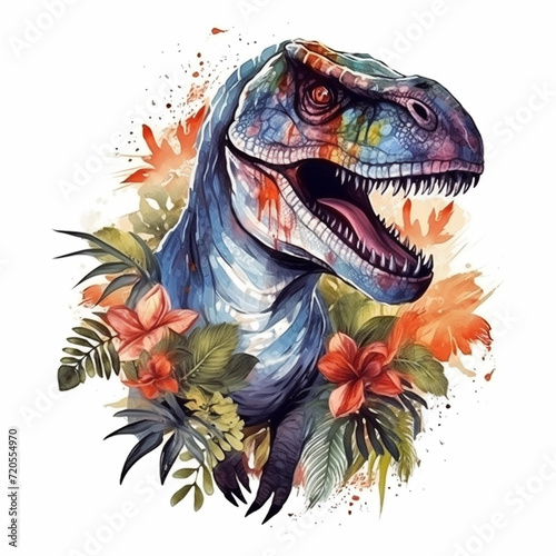Watercolor Dinosaur Vector Illustration T-Shirt Print © Lucas