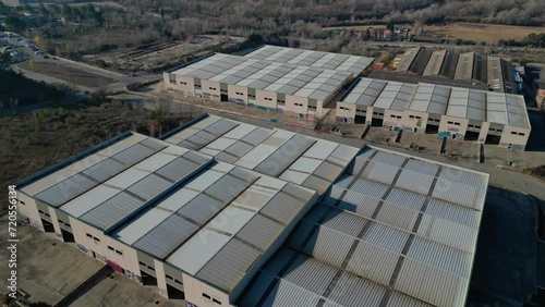 Aerial view of  Abandoned Industrial warehouses complex near Abrera, Barcelona