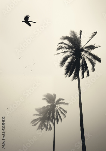 Urban Noir: Palm Trees and Birds in Black and White