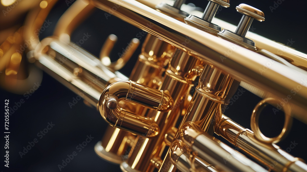 Fototapeta premium Close up of a trumpet on isolated background. Classical music instrument