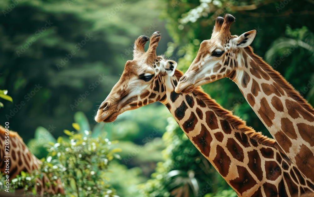 Obraz premium giraffe against high tree leaves