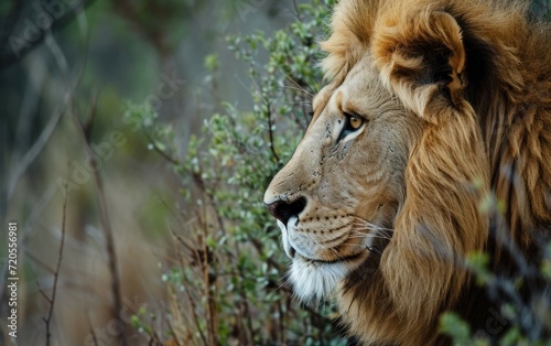 male lion marking his territory with a commanding presence