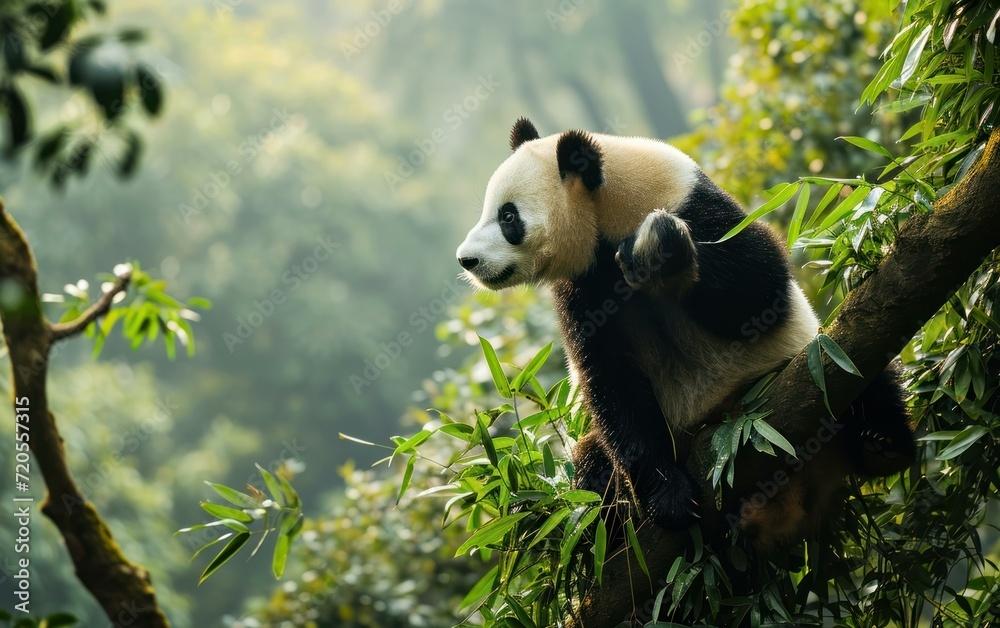 Obraz premium panda perched on a high tree branch