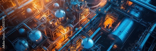Oil and gas power factory with storage tanks for petrochemical production. AI generated image photo