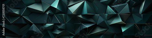 Abstract textured dark green background panorama with geometric triangular gradient shapes for website, business, print design template.