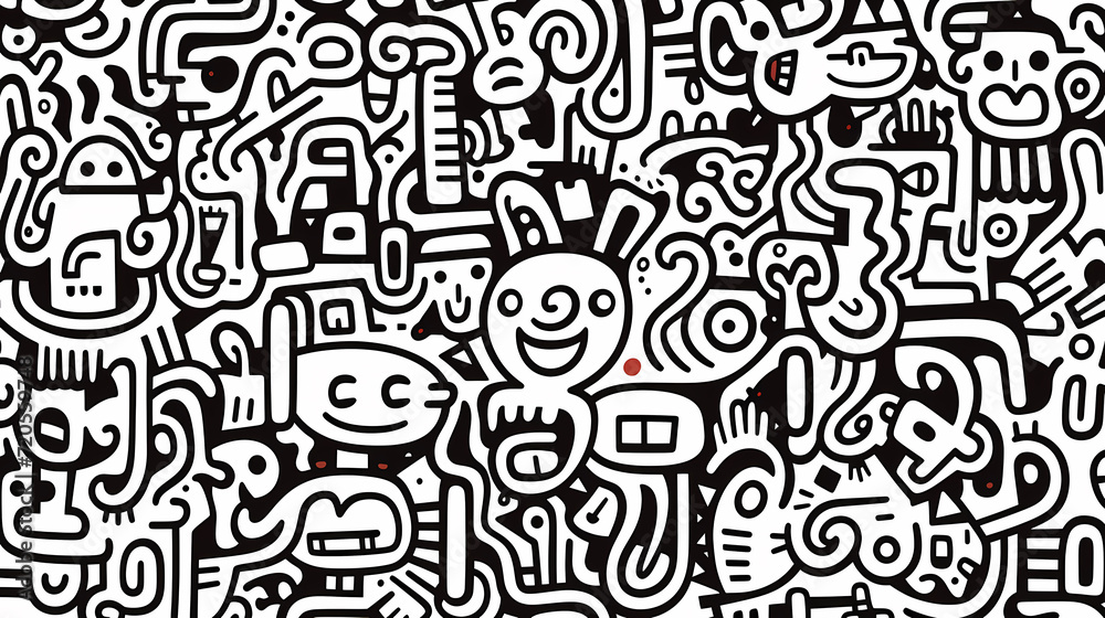 Funny doodle seamless pattern, artistic background