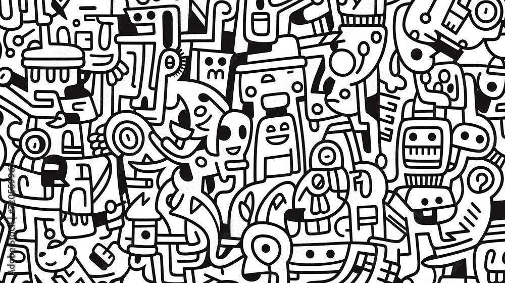 Funny doodle seamless pattern, artistic background Funny doodle seamless pattern, artistic background