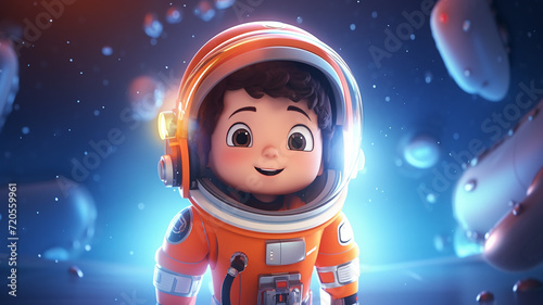 3d render happy kids for back to school in space, cartoon illustrations generative ai