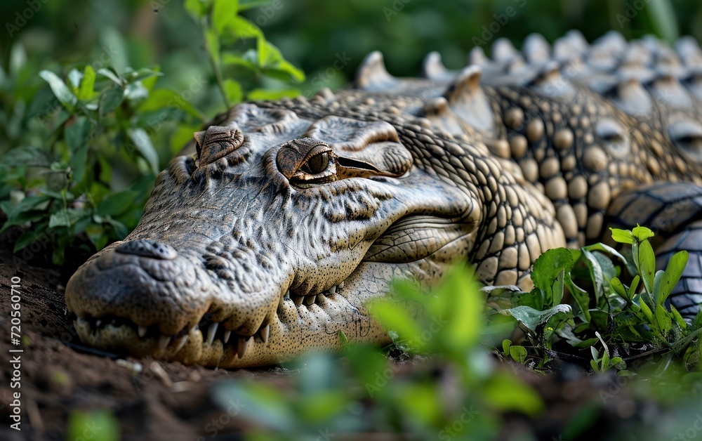Obraz premium shot of a crocodile in repose embodying the patient demeanor of a skilled ambush predator