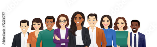 Multiethnic business team set with female leader isolated vector illustration