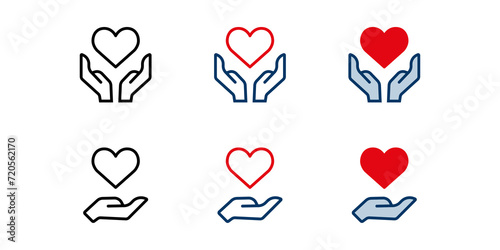 Donation icon, charity symbol, Hands holding heart concept transparent background. photo