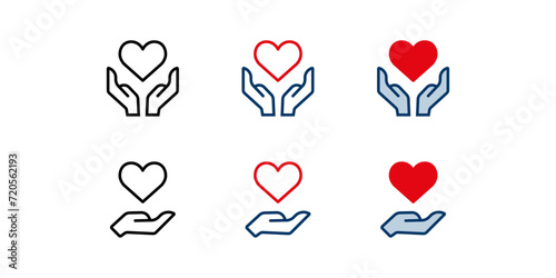 Donation icon, charity symbol, Hands holding heart concept vector illustration.