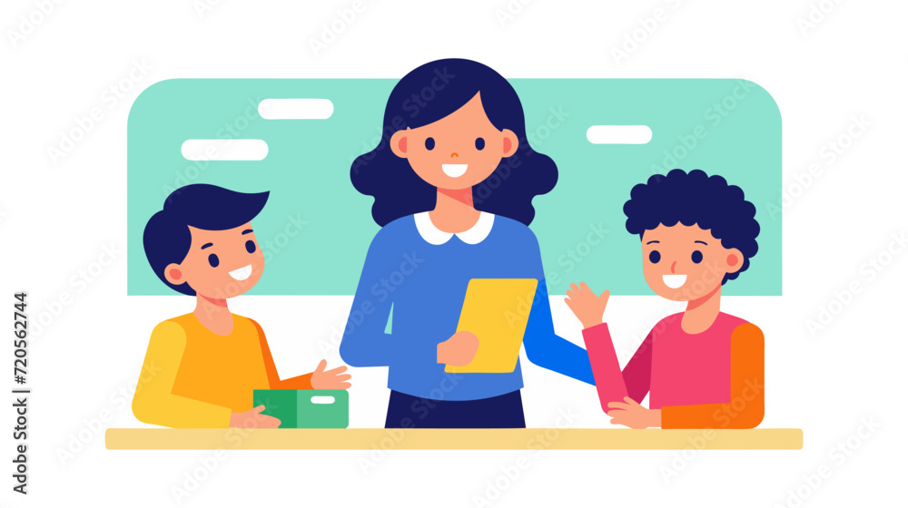 Teacher with students in classroom vector illustration