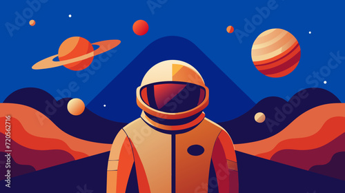 Astronaut on an alien planet vector illustration in vibrant colors
