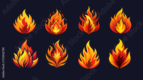 Vibrant vector flames collection on dark background for designers photo