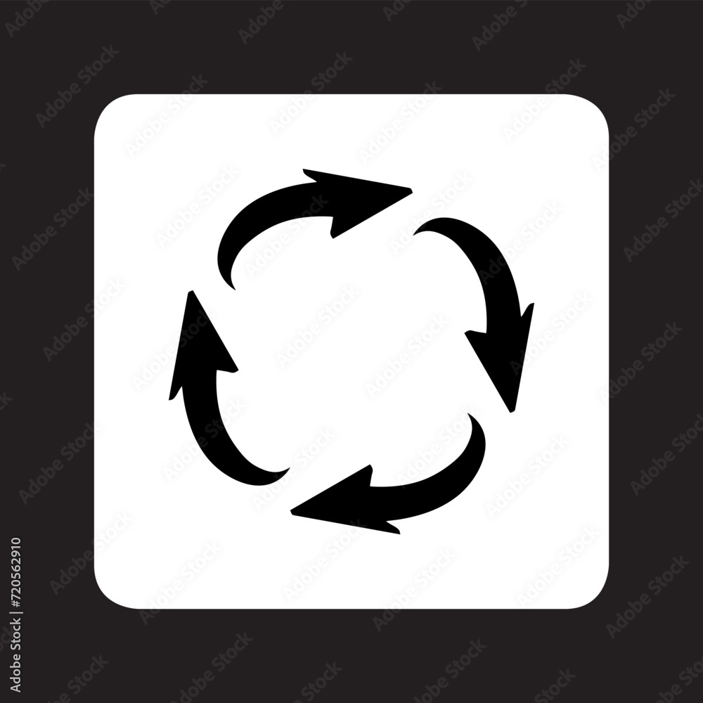Repeat icon vector. Recycle logo design. Rotation vector icon illustration in square isolated on black background Repeat icon vector. Recycle logo design. Rotation vector icon illustration in square isolated on black background
