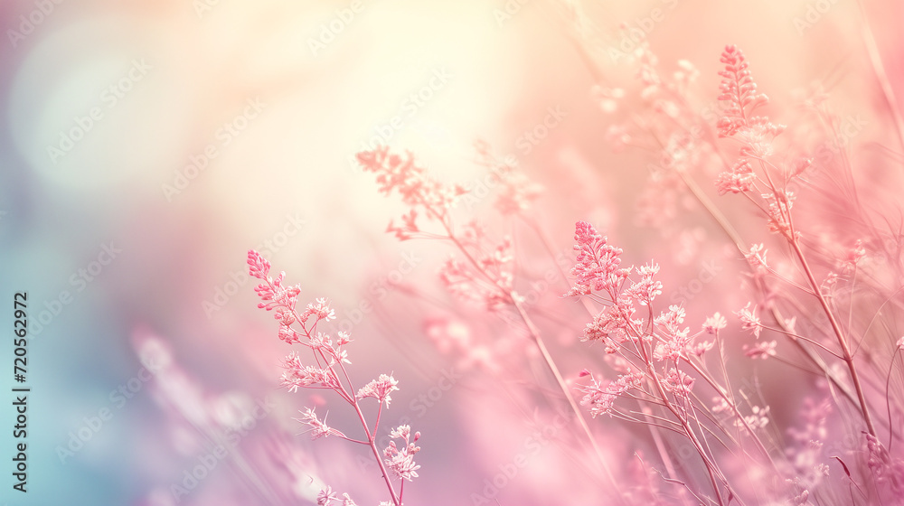 Softly Illuminated Semi-Transparent Background in Pink Hues, Infused with a Subtle Glow, Featuring Bokeh-Style Wild Grasses for a Delicate and Enchanting Visual Ambiance