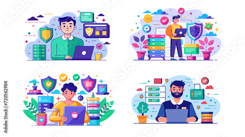 Colorful vector illustrations of cybersecurity and data protection concepts