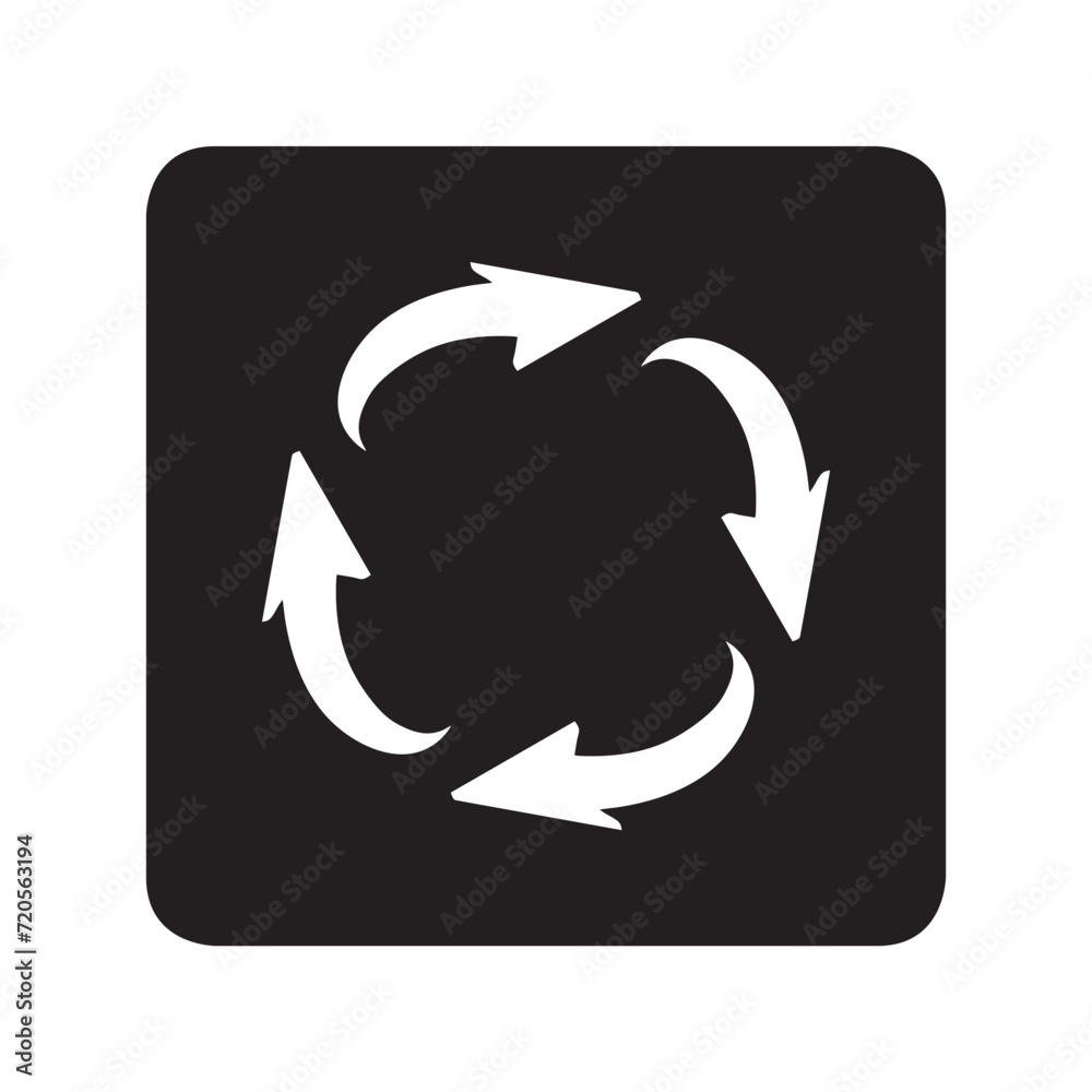 Repeat icon vector. Recycle logo design. Rotation vector icon illustration in square isolated on white background Repeat icon vector. Recycle logo design. Rotation vector icon illustration in square isolated on white background