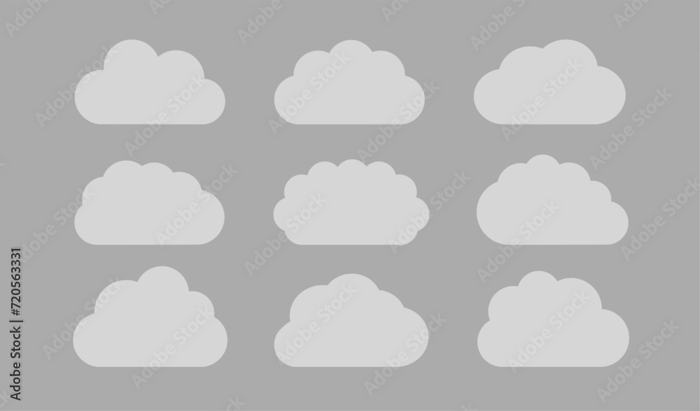 下が真っ直ぐでシンプルな雲のイラストセット 下が真っ直ぐでシンプルな雲のイラストセット