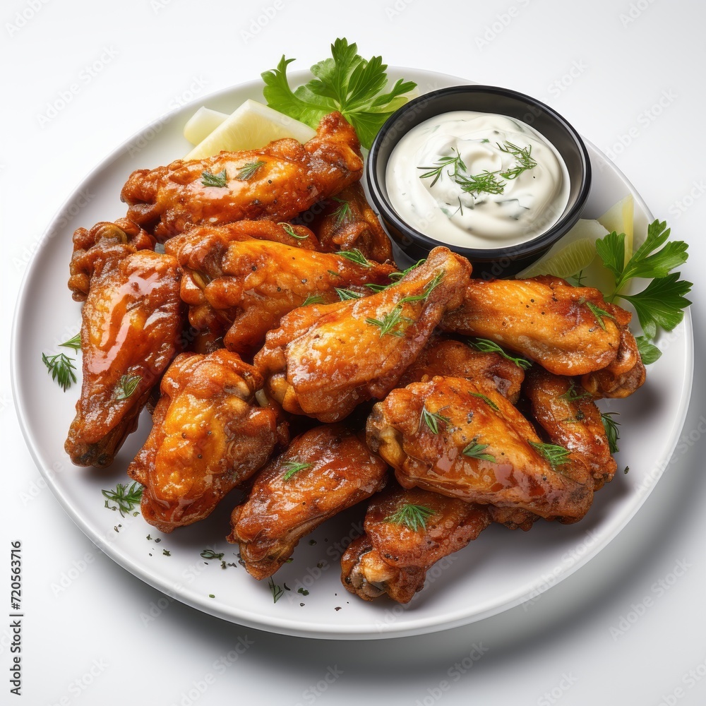 Buffalo Wings on Plate with Creamy White Sauce
