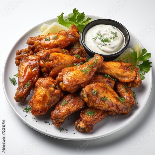Buffalo Wings on Plate with Creamy White Sauce