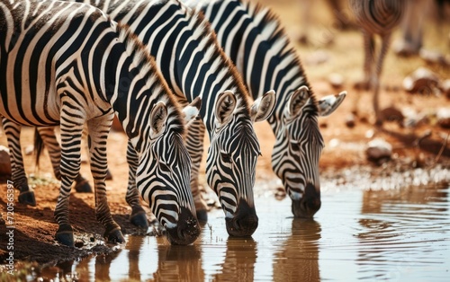 zebras taking a refreshing drink at a watering hole